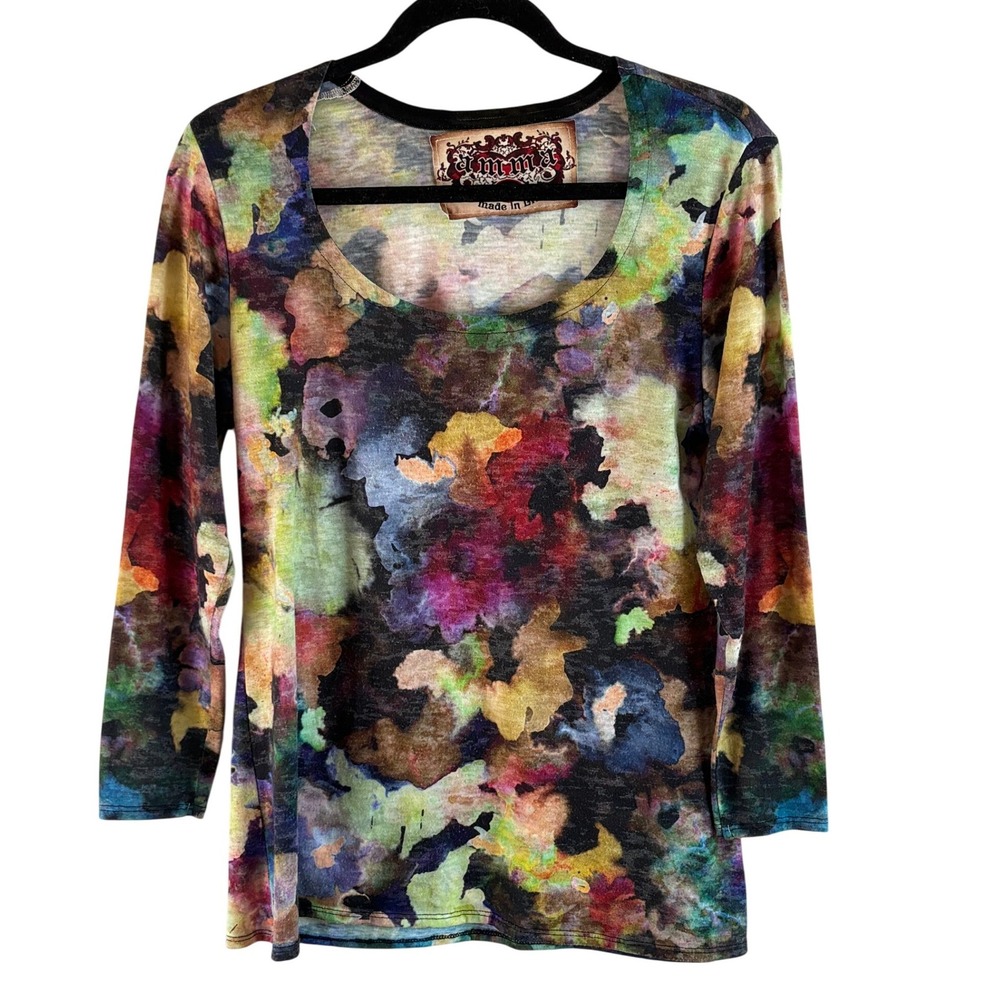 AMMA Design L Watercolor Floral Art to Wear Lagenlook Tunic Top Made in USA